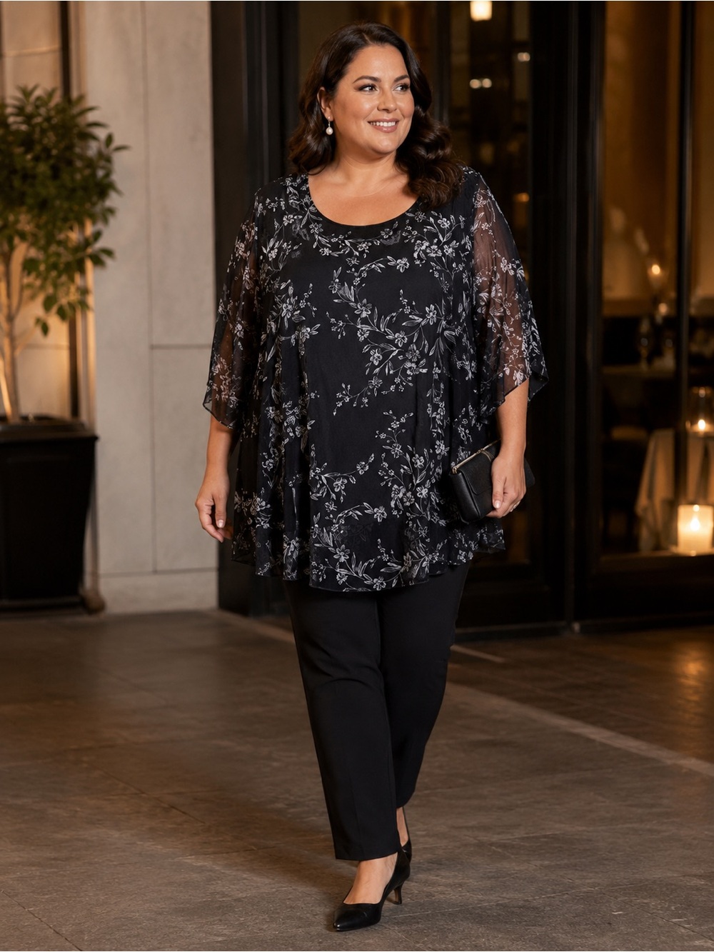 SESE CODE Women’s Sheer Floral Chiffon Overlay Flowy Black And Gray 3XL Boho